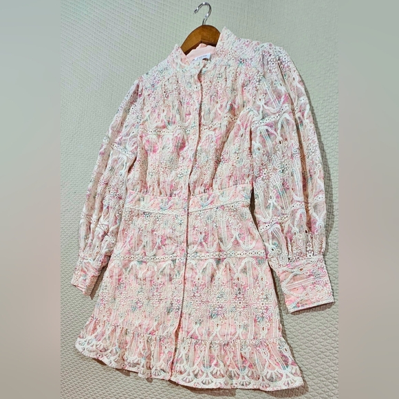 Fate Elegant Pink and Cream Broderie Embroidered Dress Size S - Picture 2 of 9